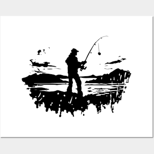 fisherman do fishing in stencil art Posters and Art